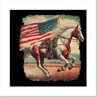 Patriotic Horse American Flag Horseback Riding Western Farm Posters and Art